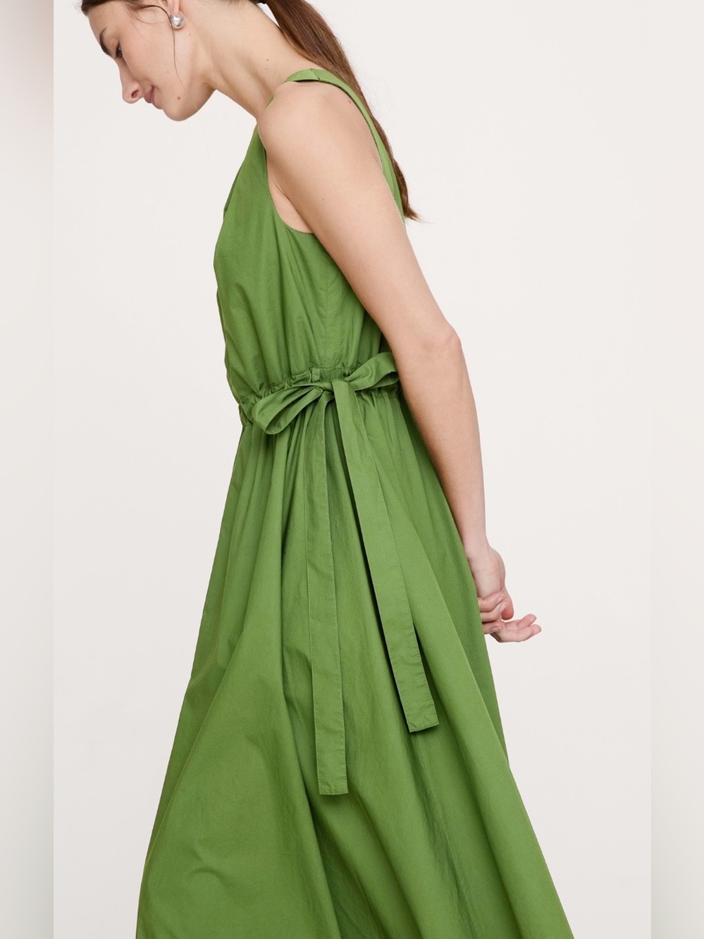 NWOT-Banana Republic Green Twisted Shoulder Poplin Maxi Dress, Extra Small Petit - Picture 3 of 10